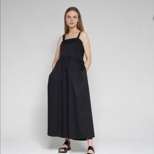 Black midi cotton dress.Sleeveless cocktail dress. Black formal dress. Size L